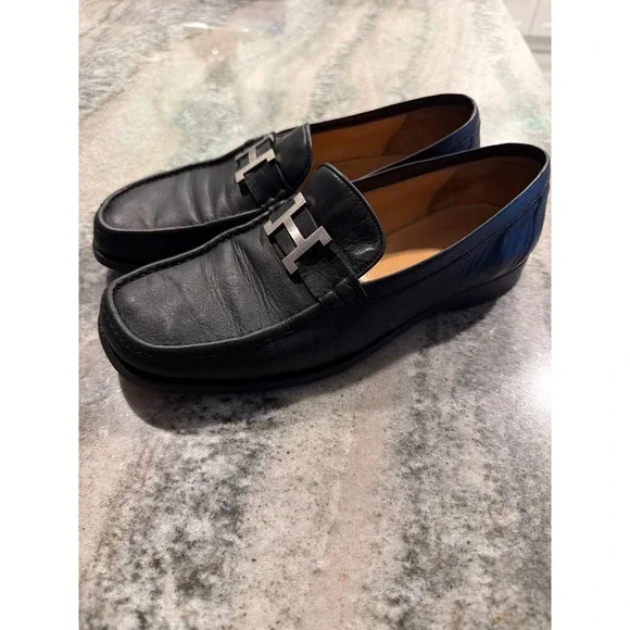 Hermes Black Leather Loafers Men's Size 40 Dress Shoes Made in Italy - Picture 2 of 6